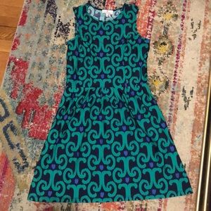 Green and navy print work dress